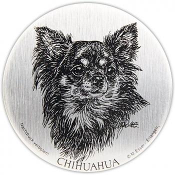 Silberfarbenes, wetterresistentes Auto-Chihuahua-Logo mit Selbstklebung
