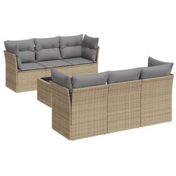 VidaXL Garten-Sofagarnitur 7-tlg. Beige mit Kissen aus Poly Rattan