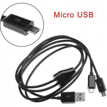 USB 2.0 Divisor Tipo A a Micro USB Dual con Cable de Datos y Carga