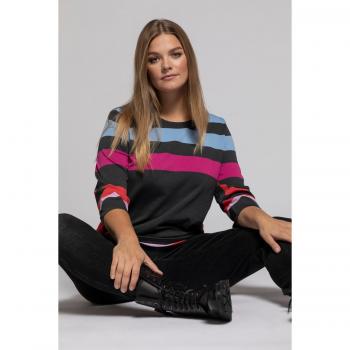 Maglione Donna Righe Grigio Scollo Girocollo Maniche 3/4