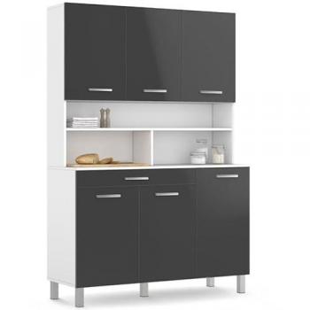 Mobili cucina Cina 120 cm con 6 ante, cassetto bianco‑grigio
