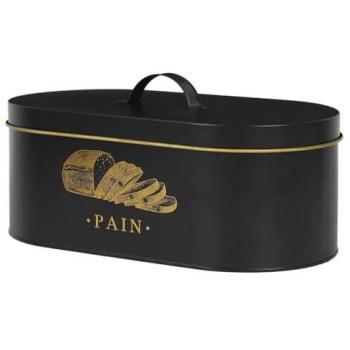 Récipient en acier noir avec finitions dorées – pain