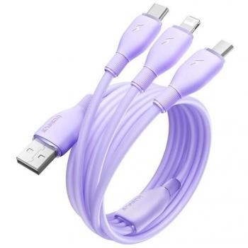 Paars 1.3m Baseus 3‑in‑1 USB Opladerkabel met 66W vermogen