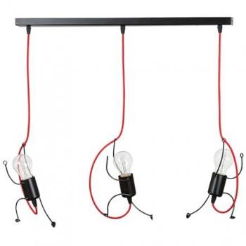 3-flammige Hängeleuchte Bobi in Schwarz und rotem Kabel