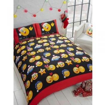 Conjunto de funda nórdica de Navidad Emoji Doble rojo y negro