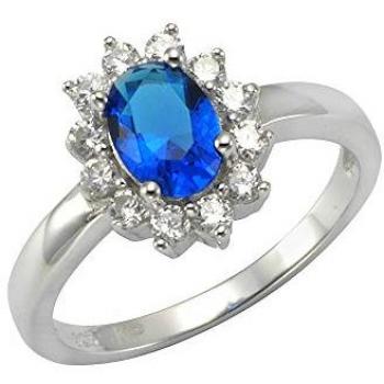 Blau-Weiß Zirkonia‑Ring aus gehärtetem Glasstein, 925 Silber