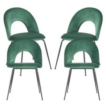 Grupo de 4 sillas comedor Dawa negra con terciopelo verde