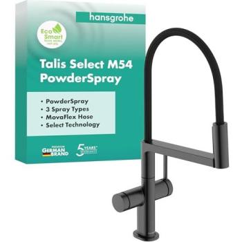 Talis M54 Mitigeur d'Évier Flex – Spray Poudre, Douchette, EcoSmart, Chrome Noir Brossé