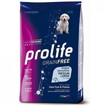 Prolife grain free sensitive sole fish & potato cibo secco per cani cuccioli taglia media/grande sacco 10 kg