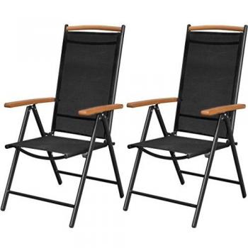 Chaises de jardin pliables 2 pcs en aluminium et textilène noir