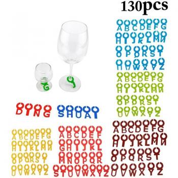 130pcs Multicolor Silicone Alphabet Wine Glass Tags