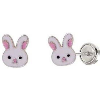 Pendientes de plata 925m para niña 7mm conejo esmaltado blanco con tornillo