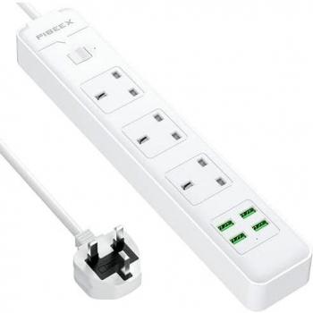 Triple Outlet USB Extension Lead 13A – 5V 3.7A Power Strip, UK Socket, 2M Length