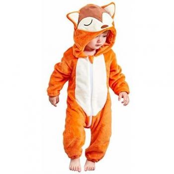 Baby Fox Hooded Flannel Romper, Long Sleeve Pajamas for Newborns, 2-5 Months