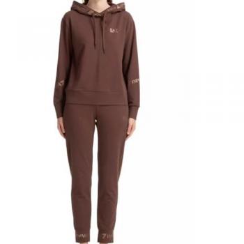 Emporio Armani EA7 Women's Brown Hooded Tracksuit Set with Drawstring Closure Size S