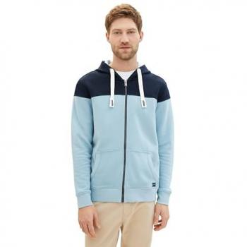 TOM TAILOR Herren Kapuzensweatjacke mit Kängurutaschen und Colour Blocking in Calm Cloud Blue Größe S