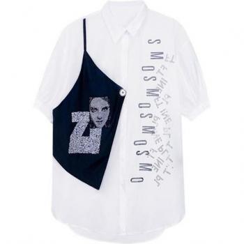 Tee‑Shirt Patchwork Diamant Femme XL – Col Rabattu – Modèle ZP1294