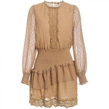 Vestido Mujer Volante con Bordado Polka Dot