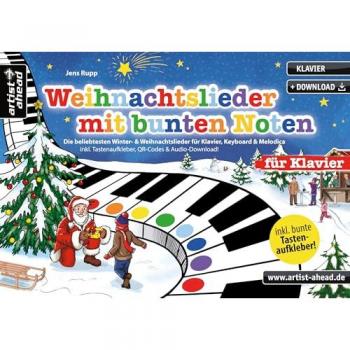 Weihnachtslieder mit bunten Noten für Klavier