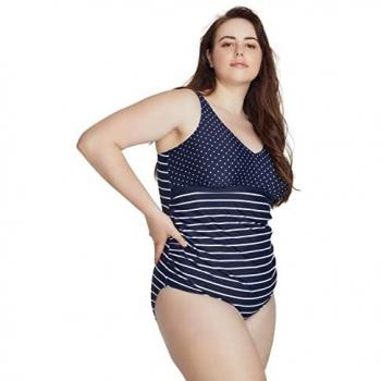 Plus Size Bellieva Badeanzug mit verstellbaren Trägern, Damen, blau, Größe 20, synthetische Fasern/Elastan