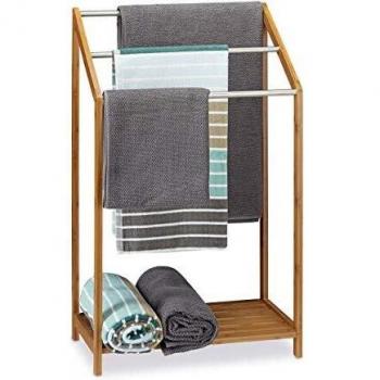 Bamboo Towel Stand with 3 Rails and Shelf, Freestanding, Modern Style, Natural Brown, Size: 85 x 51 x 31 cm