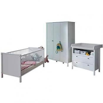Babyzimmer weiß komplett Set 3-tlg Wickelkommode Babybett XXL Kleiderschrank Ole
