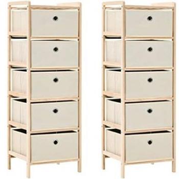 Korb-Kommoden Set mit 5 Stoffkörben aus Zedernholz, Beige