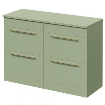 Olive Green 1200mm Napoli Floor Standing Vanity Unit with 4 Drawers and Brushed Brass Handles for Countertop Basins