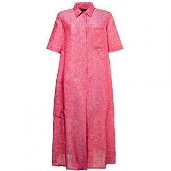 Damen-Leinenkleid mit verdeckter Knopfleiste, Halbarm, Ulla Popken – Rot-Melange (52-66+)