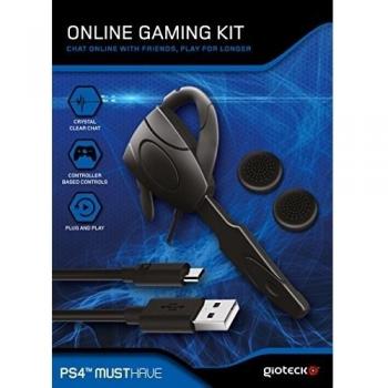 Auricular mono chat con cable Gioteck EX4 + Cable de carga para mando + Grips (PS4)