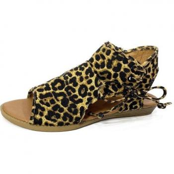 Sandales été rétro pour filles, motif léopard, bout ouvert, plat, fermeture éclair, taille 37-41
