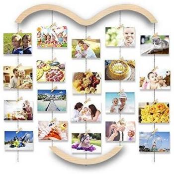 Uping Fotohalter Wand – 30 Holzklammern + 5 Hanfseile im Rahmen-Design