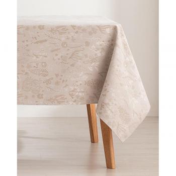 Mantel Antimanchas Rectangular Jacquard Floral 140x180cm Algodón Impermeable Alerce Beige