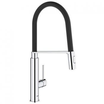 Mitigeur monocommande de cuisine Concetto GROHE, Bec haut et souple, douchette, chrome et noir, 31491000