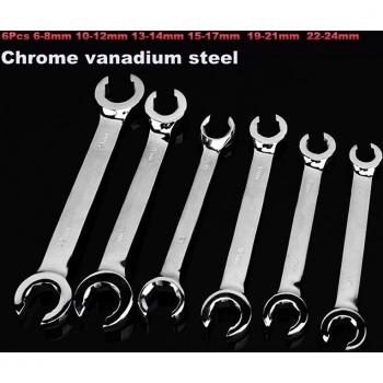 6 PCS Metric Flared Nut Wrench Set Chrome Vanadium Steel 6-24mm