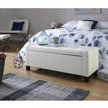 Home Source Verona Ottoman Bench White PU Faux Leather