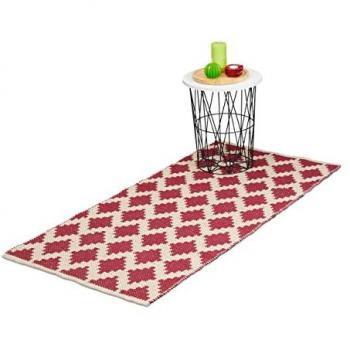 Tappeto Passatoia in Cotone, 70 x 140 cm, Motivo a Rombi, Rosso