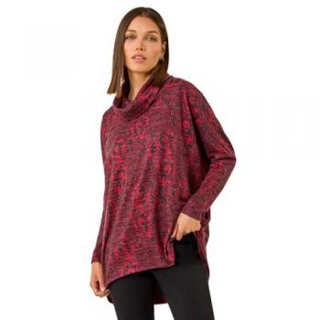 Women's Roman Aztec Graphic Relaxed Cowl Top – Red, Sizing 20