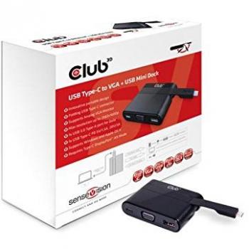CLUB3D Mini Dock USB Tipo-C a VGA + USB3.0 + Carga USB Tipo C