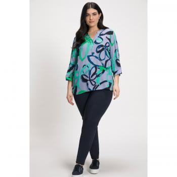Blusa con Stampa Floreale Viola, Scollo a Tunica, Maniche a 3/4, Viscosa, Taglia 60/62