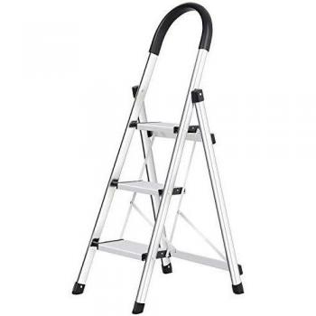 WolfWise 3-Step Folding Stool Ladder with Rubber Hand Grip