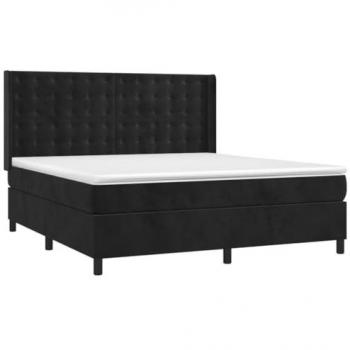 Lit avec sommier à lattes, matelas et éclairage LED Noir 160x200 cm Velours