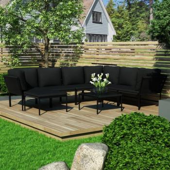 tlg. Lounge-Set für den Garten Schwarz PVC