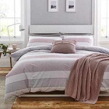 Blush Stripe Single Duvet Set, Easy Care – Catherine Lansfield Newquay