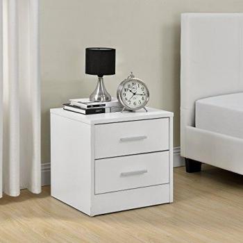 Mesilla de Noche Elegante Blanca Moderna con 2 Cajones de Aglomerado 38 x 34 x 37 cm