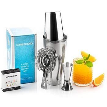 Elite Boston Cocktail Kit – Dual‑Size Shaker (18oz/28oz), Double Jigger, Strainer, Bonus Recipes