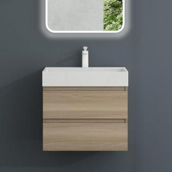Mai & Mai Meuble Sous Lavabo Chêne Clair – 2 Tiroirs + Lavabo + Bonde