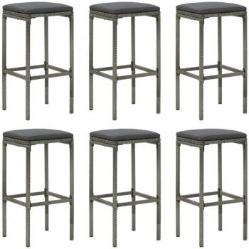 Set de 6 tabourets bar – Résine tressée grise – Coussin gris – Architecture contemporaine