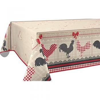 Nappe Coq rouge, dimension 150 × 240 cm, finition anti‑taches