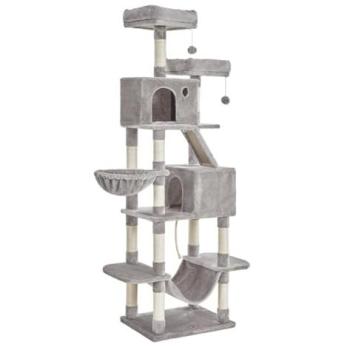 Structure d’escalade canin-chat « Panorama Serein » – 206 cm – Gris clair